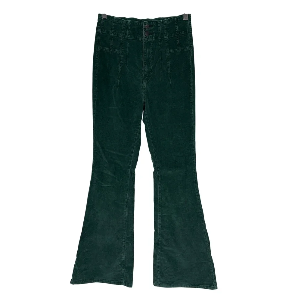 We The Free Jayde Cord Flare Jean Kelp Green Corduroy Pants Size 28 Boho